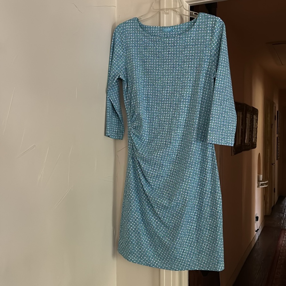 J. McLaughlin | Catalina Cloth Rouched Side Geometric Print Dress Washable